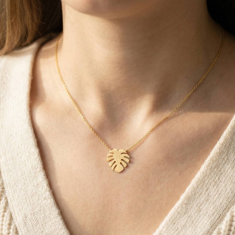 Gold Dipped Monstera Leaf Pendant Necklace