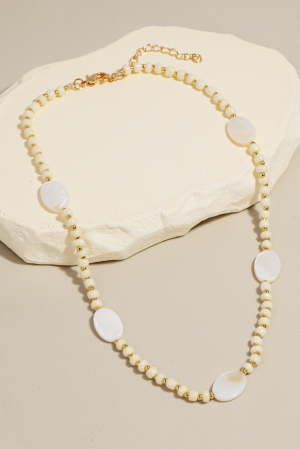 Flat Oval Pearl Beads Station Beaded Necklace