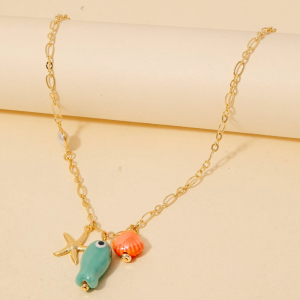 Starfish Pearl Clam And Fish Charms Chain Necklace