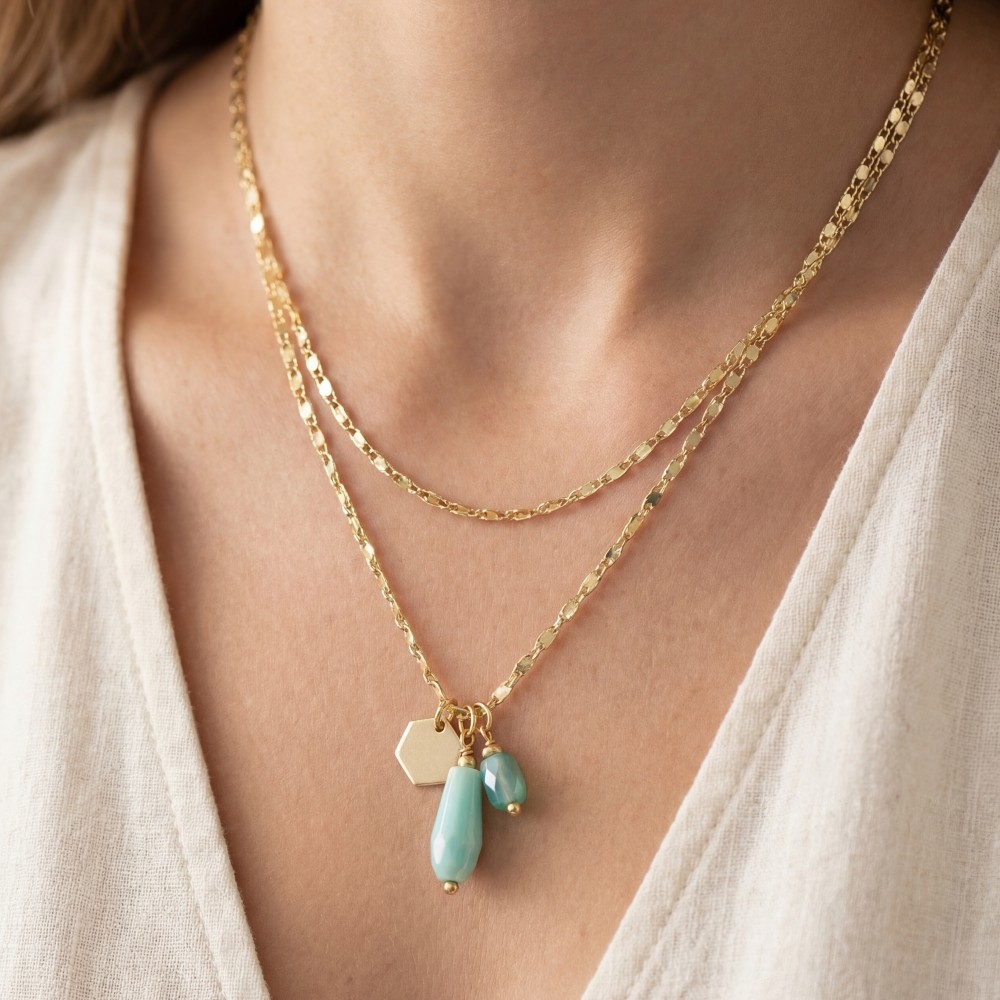 Faceted Glass Pendants Layered Necklace