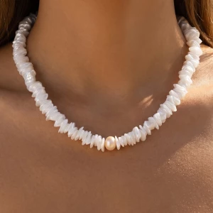 Shell Chip Bead Strand With Pearl Necklace