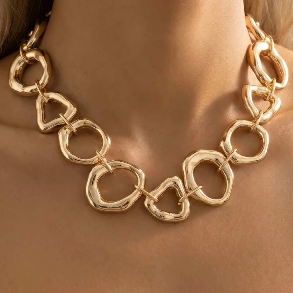 Irregular Metallic Statement Chain Necklace