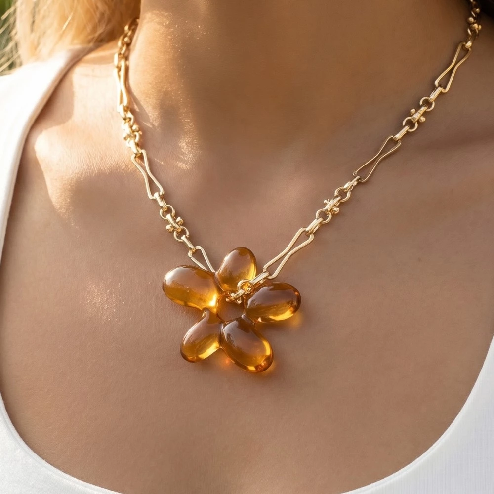 Abstract Resin Flower Pendant Necklace