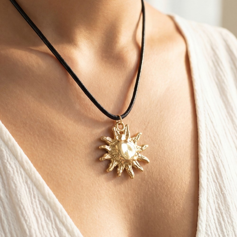 Warped Sun Pendant Cord Necklace