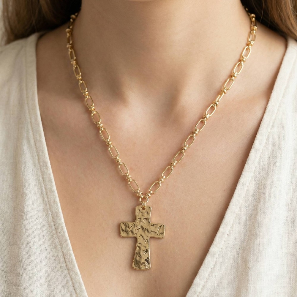 Hammered Cross Pendant Necklace