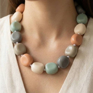 Multi Color Stone Resin Statement Necklace