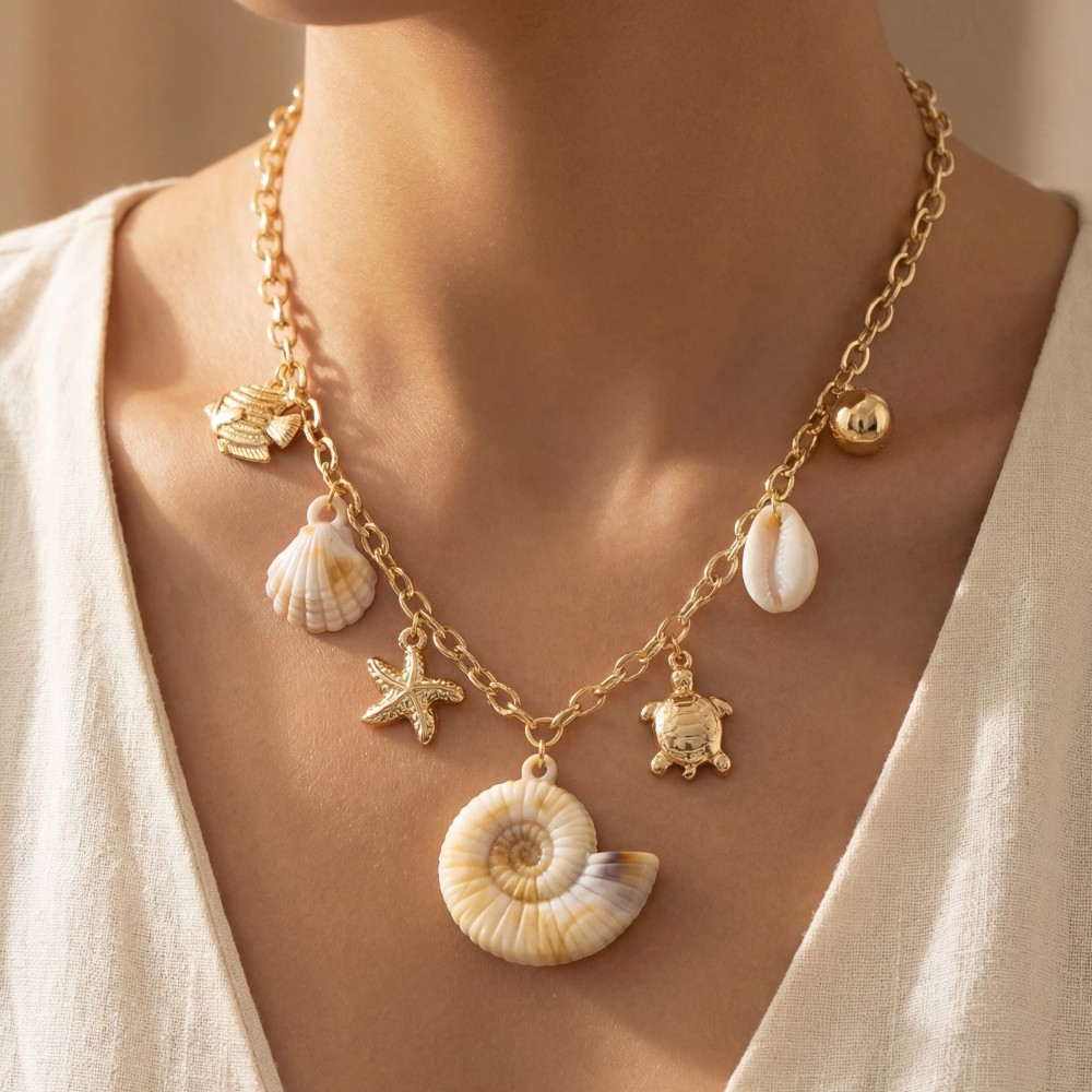 Mixed Sea Life Charms Chain Necklace