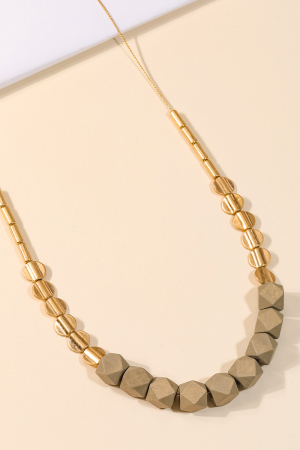 Block Bead Charm Long Necklace