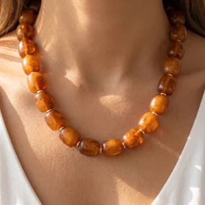 Chunky Marbled Barrel Bead Necklace