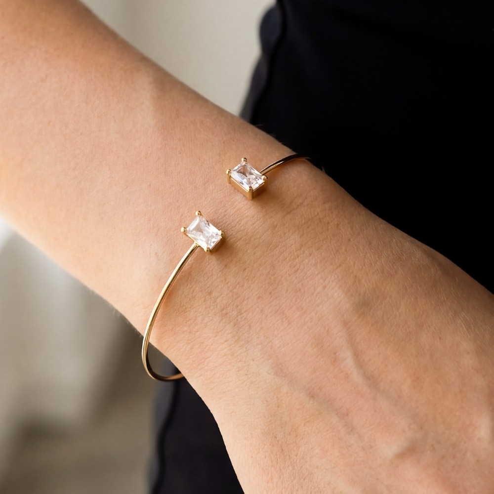 Rectangle Cz Stone Dainty Open Cuff Bracelet