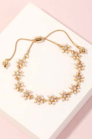 Pearly Studded Flower Chain Bracelet
