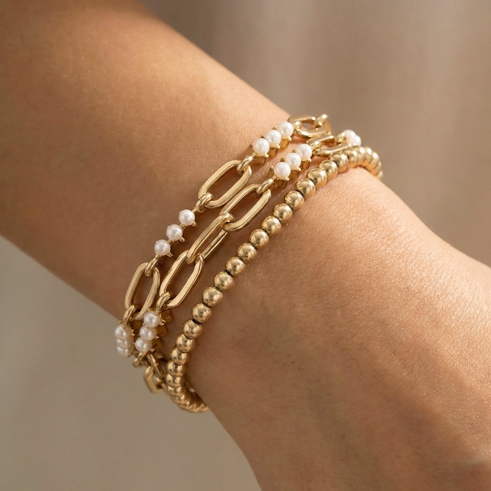 Pearl Beads Mixed Layered Chain Bracelets