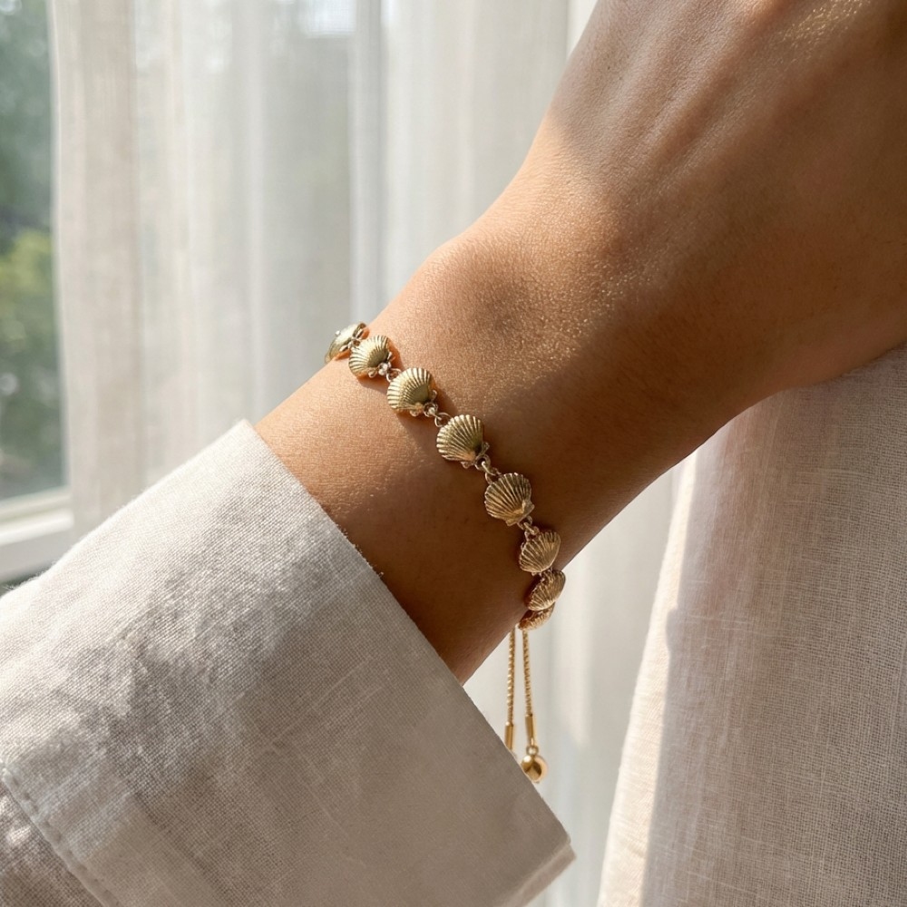 Metallic Sea Shell Link Chain Bracelet