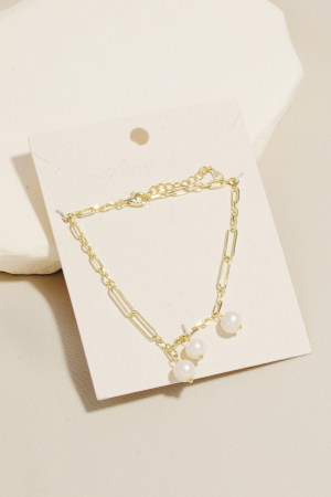 Pearl Charms Sterling Silver Chain Bracelet