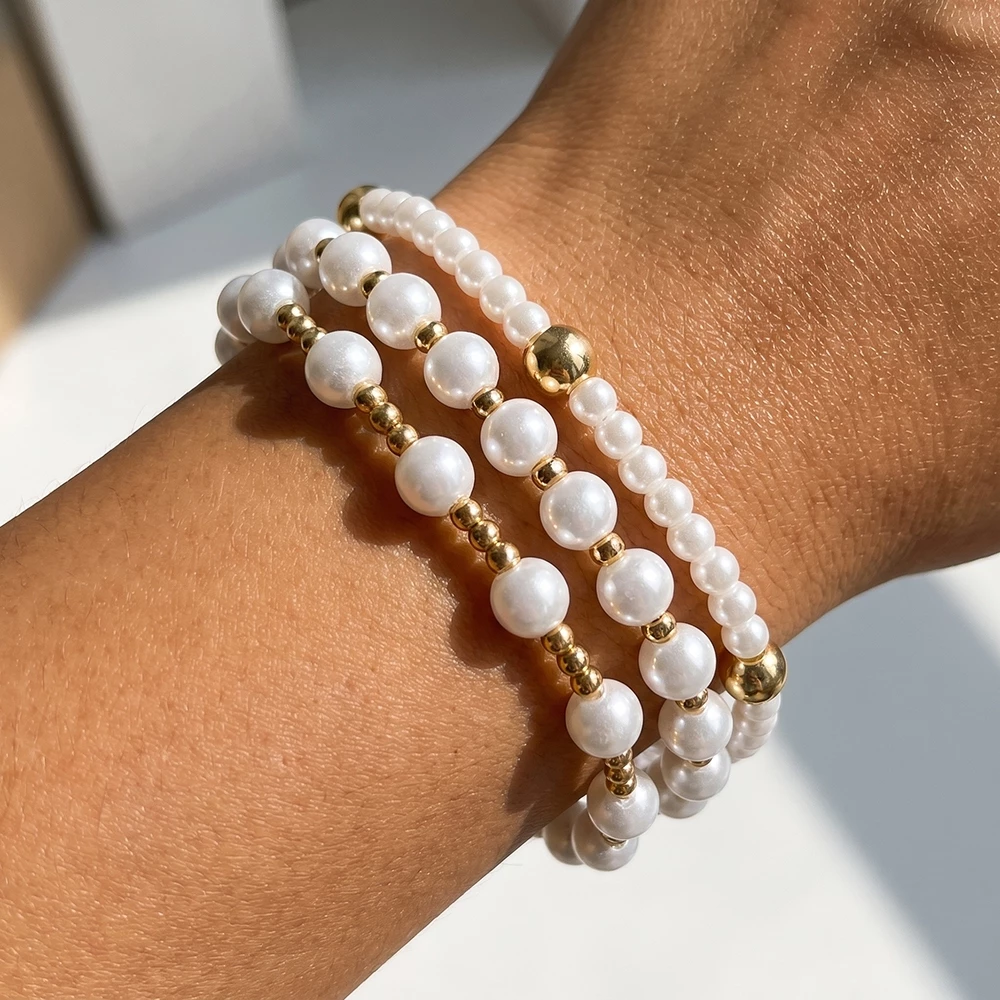 Pearl And Metallic Beaded Bracelet Set