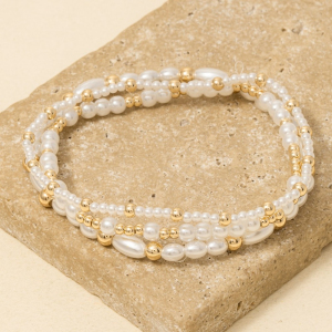 Mixed Pearl And Metallic Beaded Bracelet Set