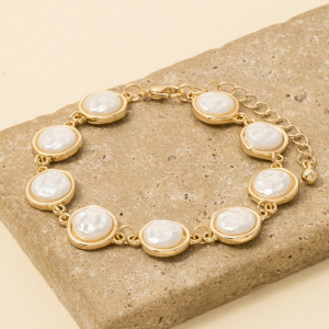 Pearl Disc Link Chain Bracelet