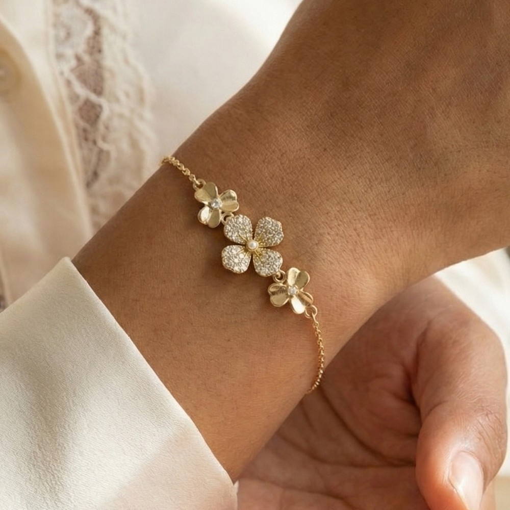 Triple Flower Cz Pave Bracelet