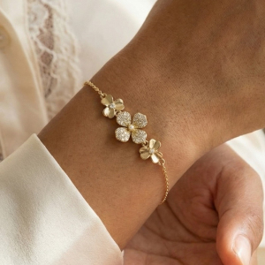 Triple Flower Cz Pave Bracelet