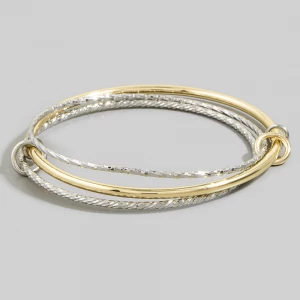 Three Piece Mixed Texture Bangle Bracelet Set