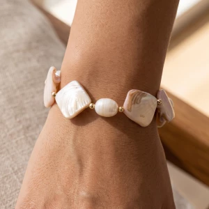 Shell And Freshwater Pearl Stretch Bracelet