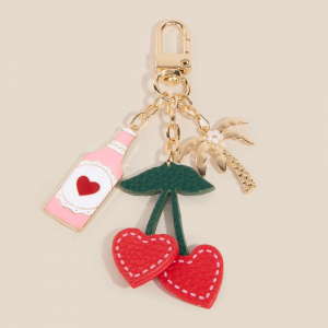 Enamel Heart Bottle Palm Tree And Cherry Bag Charms