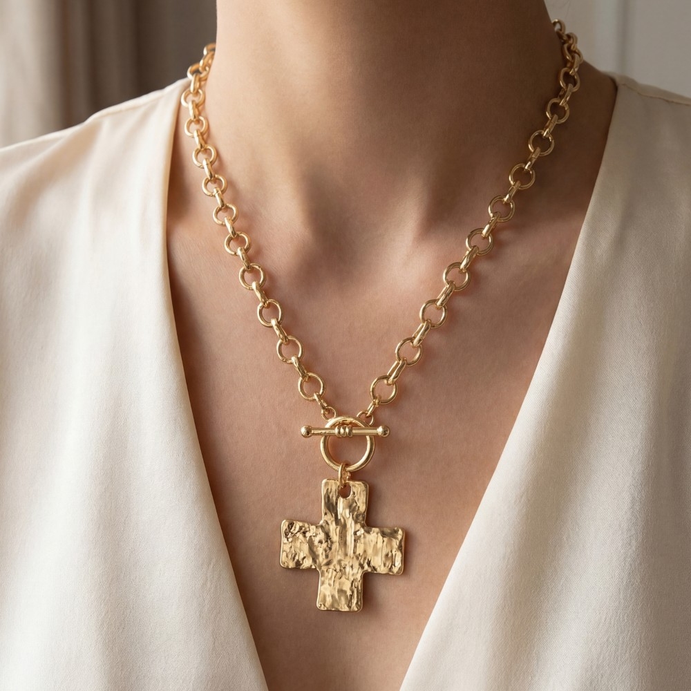 Flat Cross Pendant Chain Necklace