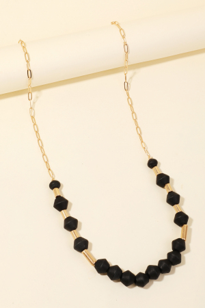 Wooden And Metallic Bead Long Chain Necklace