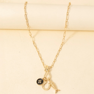 Fish Clover And Horse Shoe Charms Necklace