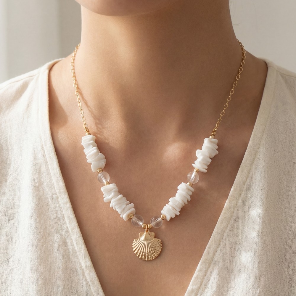 Sea Shell Pendant Chip Shell Beaded Necklace
