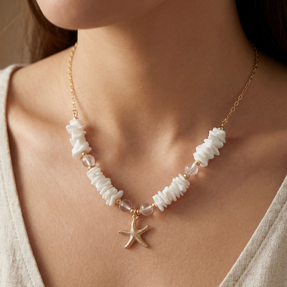 Starfish Pendant Chip Shell Beaded Necklace