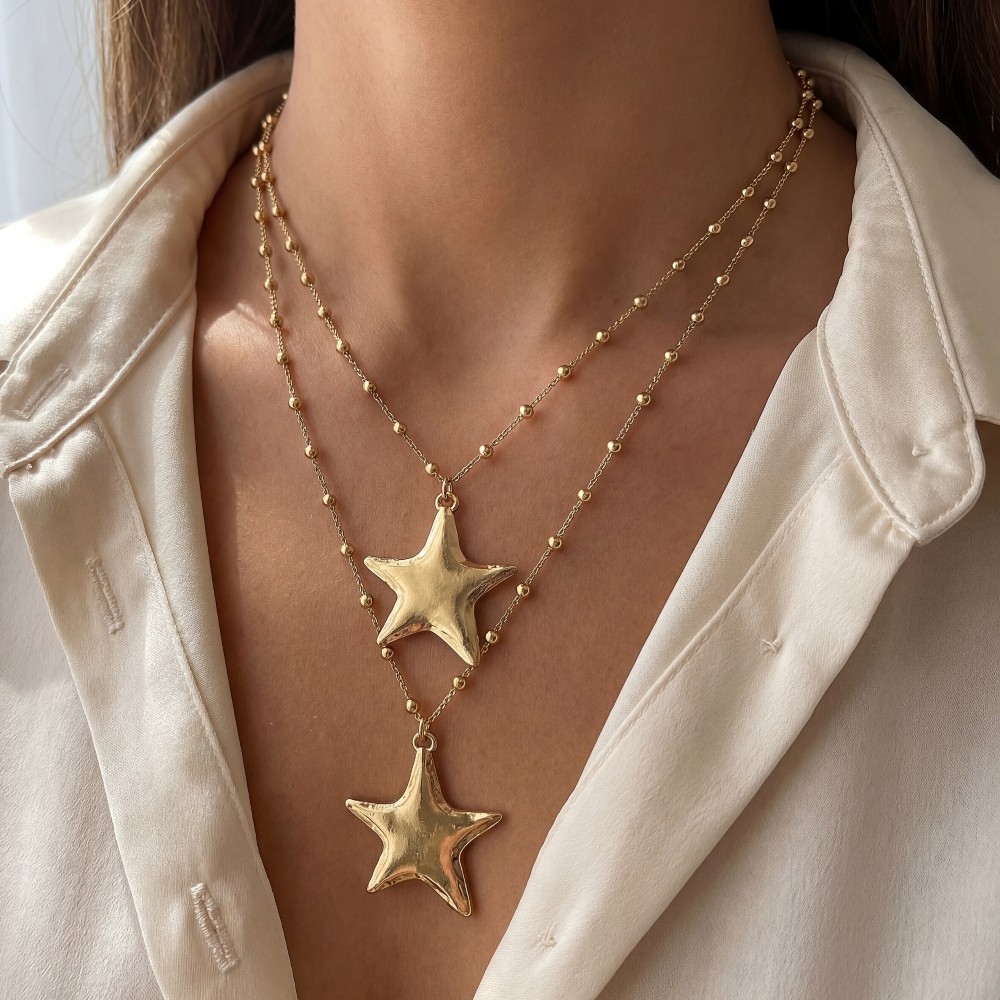 Dainty Layered Textured Star Pendant Necklace