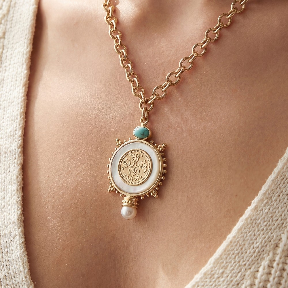 Turquoise Accent Medallion Pendant Necklace