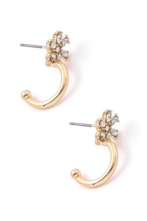 Flower Gem Semi Hoop Stud Earrings