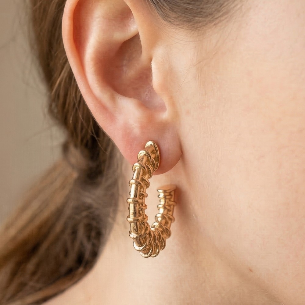 Flat Metallic Textured Hoop Earrings