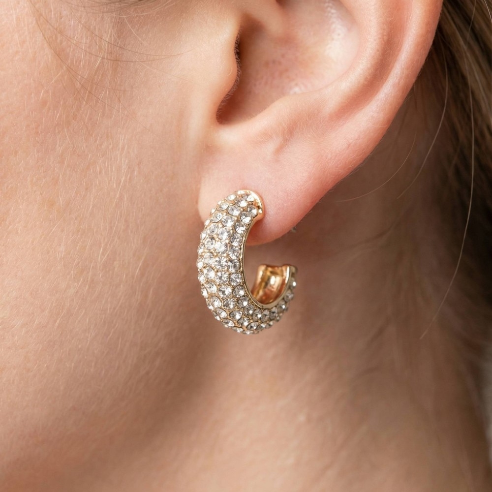 Pave Rhinestone Hoop Earrings