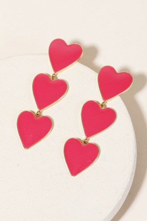 Enamel Heart Layered Drop Earrings