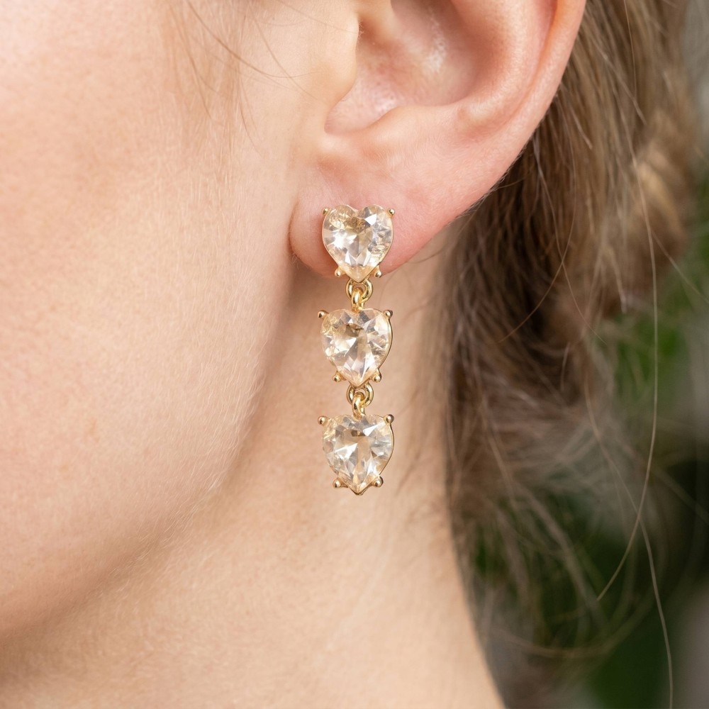 Layered Crystal Heart Drop Earrings