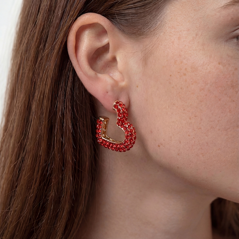 Pave Heart Hoop Earrings