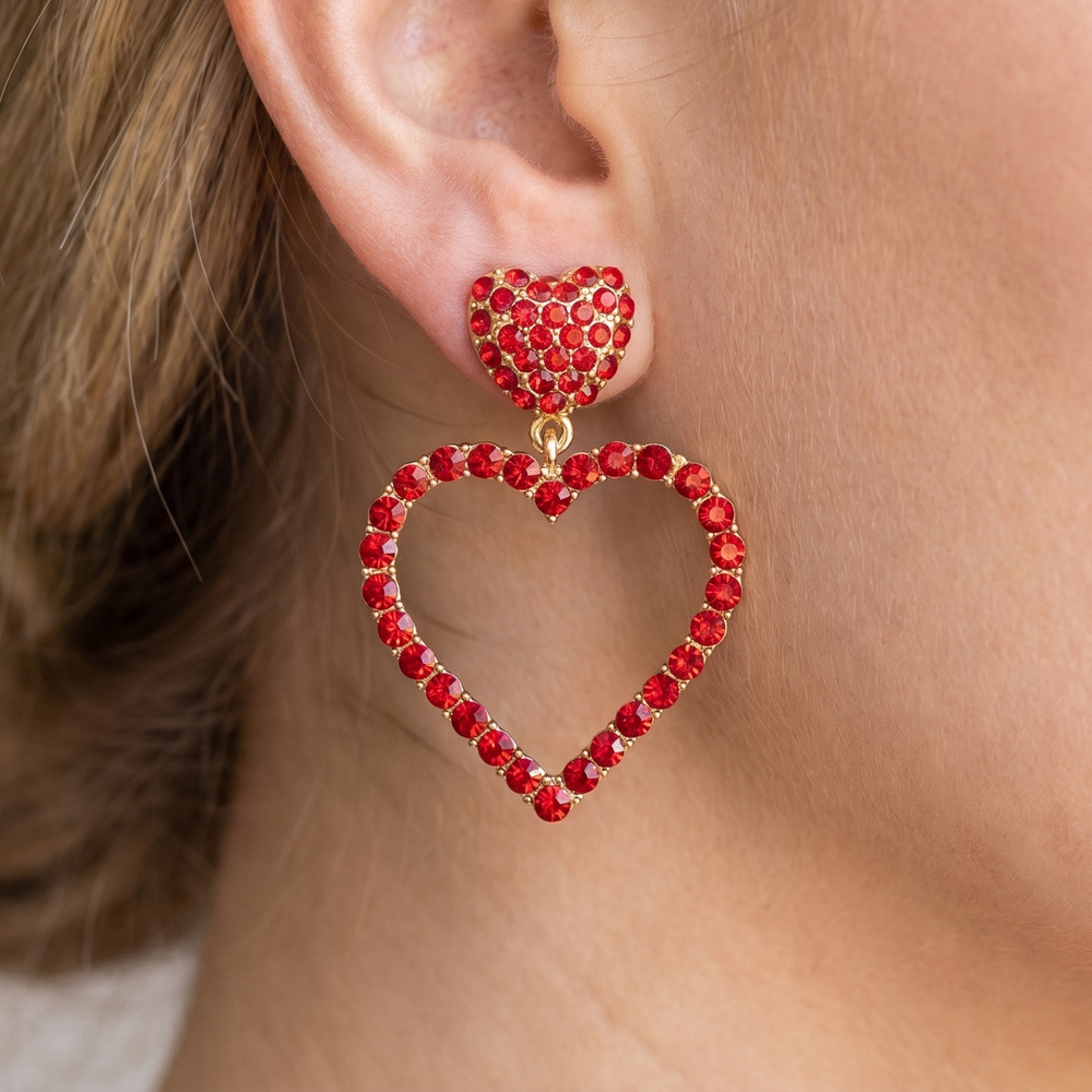 Rhinestone Pave Open Heart Drop Earrings