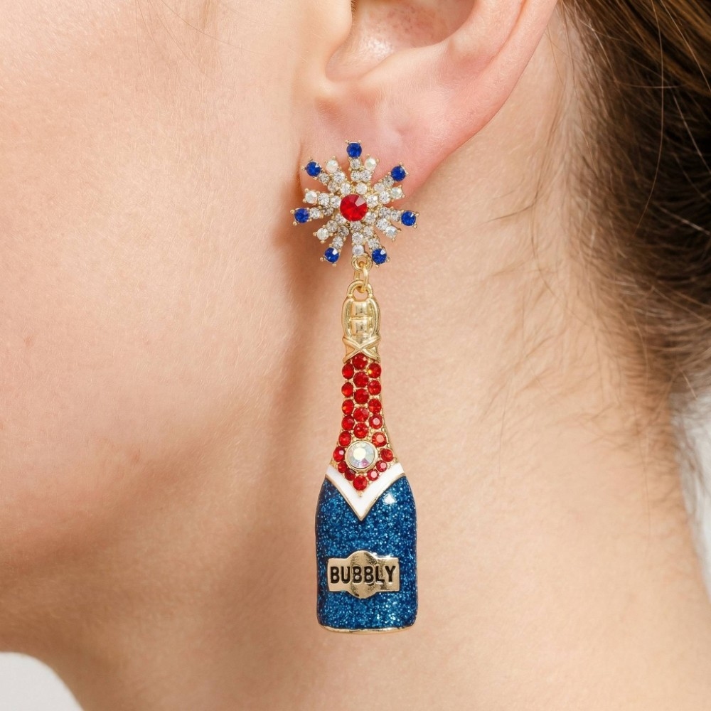 Usa 4Th Of July Bubble Bottle Dangle Earrings