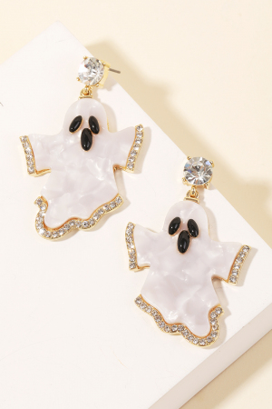 Rhinestone Studded Resin Ghost Drop Earrings