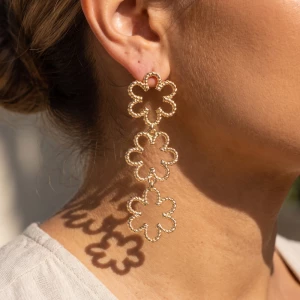 Rope Twist Flower Triple Drop Earrings