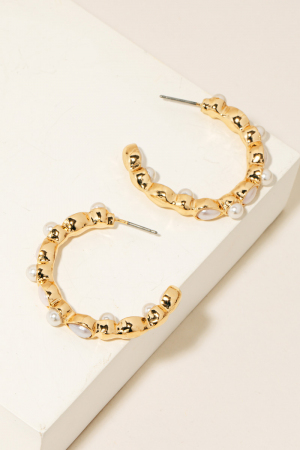 Pearl Ball And Tear Studded Hoop Earrings