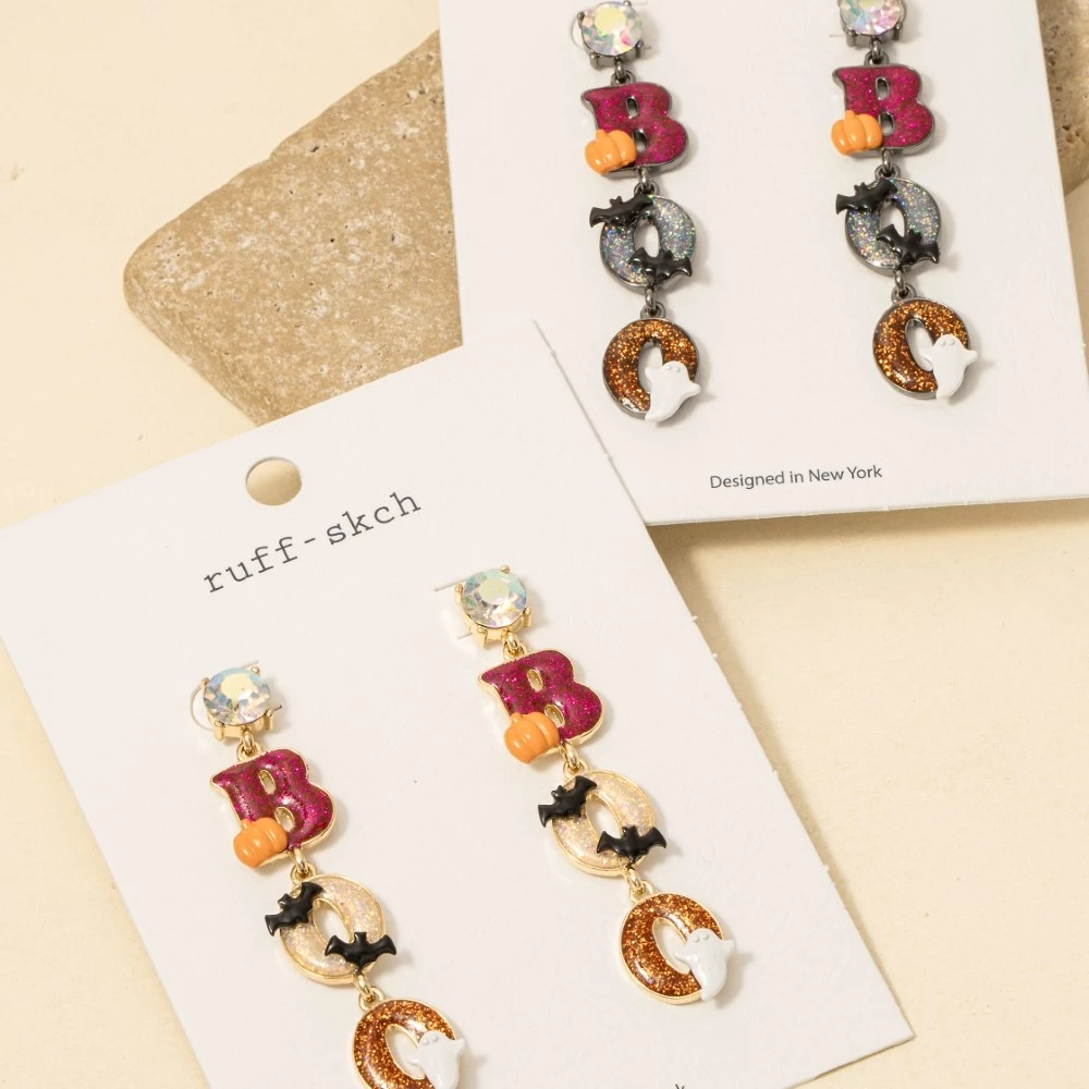 Halloween Boo Glitter Resin Dangle Earrings