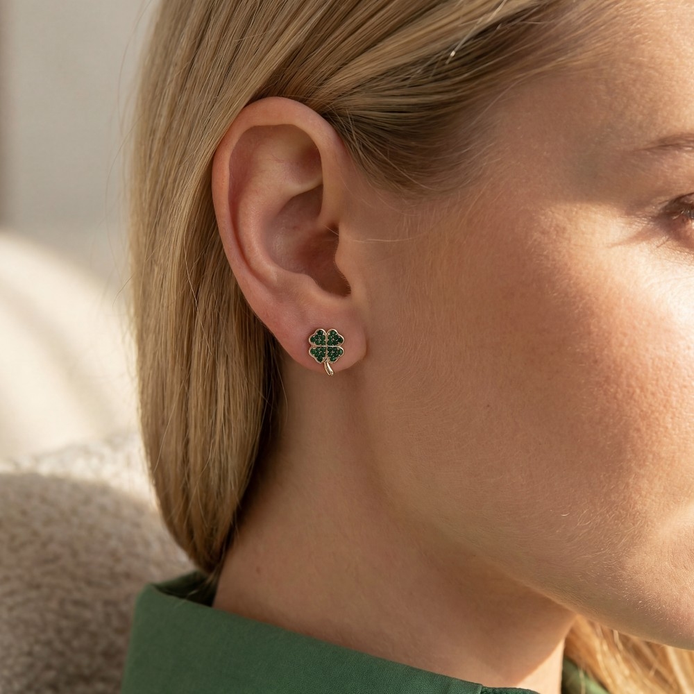 Pave 4 Leaf Clover Stud Earrings