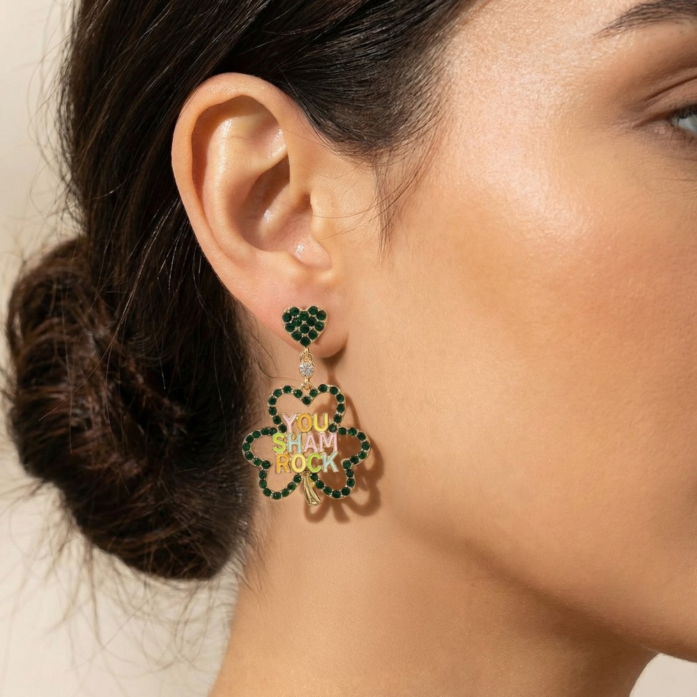 You Sham Rock Clover Stud Dangle Earrings