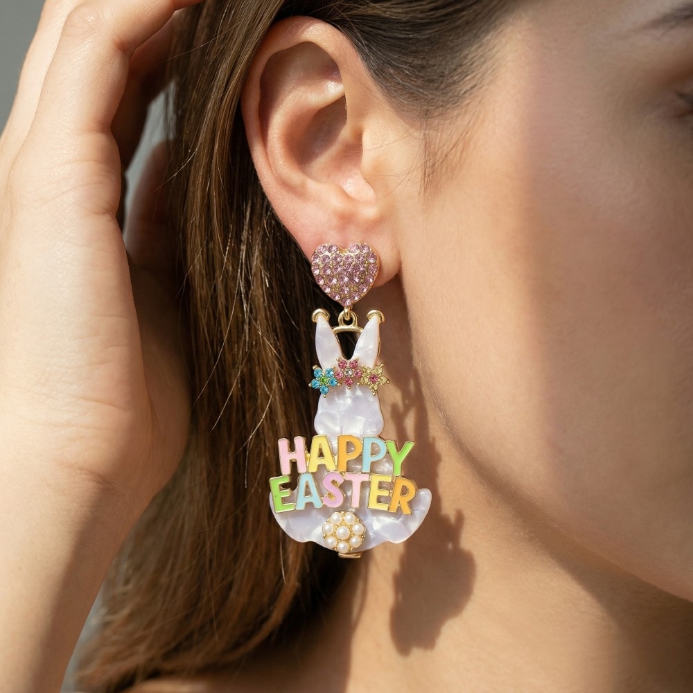 Happy Easter Bunny Stud Dangle Earrings
