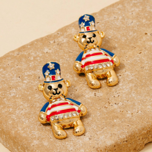 Usa 4Th Of July Teddy Bear Stud Drop Earrings