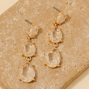 Triple Faceted Teardrop Dangle Earrings